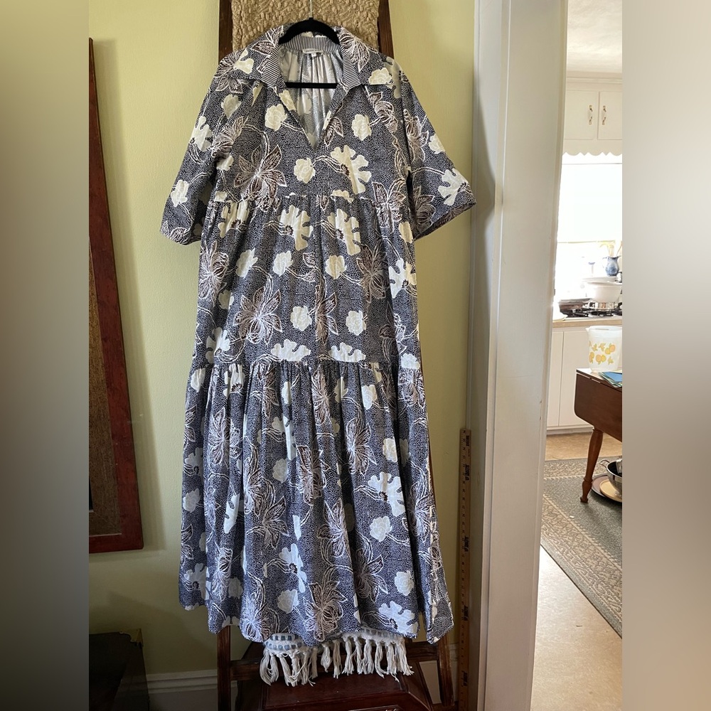 Patty Kim Marni Floral Gray White Women's Anthro style maxi Dress large